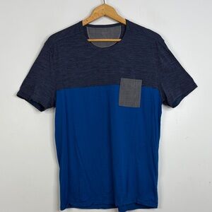 icebreaker T Shirt Mens Medium Blue Gray Short Sleeve Merino Wool Stretch Pocket
